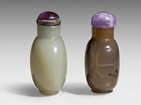 A chinese jade and an agate snuff bottle, late qing, h 6 - 6,5 cm - afbeelding 6 van  8