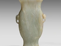 A chinese jade 'lotus pond' vase, paired with elephant-head handles, mid-qing dynasty, h 17,5 cm