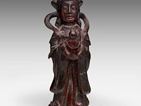 A chinese lacquered bronze figure of lan caihe, late ming dynasty, h 19,7 cm - weight 1473g