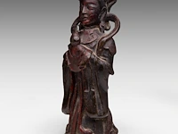 A chinese lacquered bronze figure of lan caihe, late ming dynasty, h 19,7 cm - weight 1473g - afbeelding 2 van  8