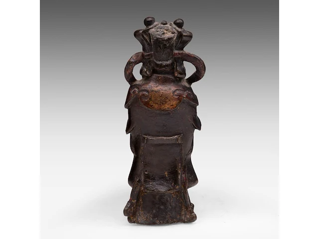 A chinese lacquered bronze figure of lan caihe, late ming dynasty, h 19,7 cm - weight 1473g - afbeelding 4 van  8