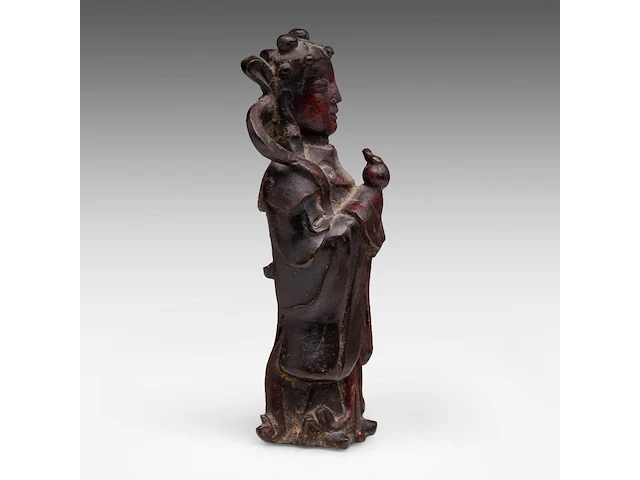 A chinese lacquered bronze figure of lan caihe, late ming dynasty, h 19,7 cm - weight 1473g - afbeelding 5 van  8
