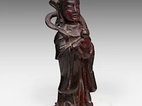 A chinese lacquered bronze figure of lan caihe, late ming dynasty, h 19,7 cm - weight 1473g - afbeelding 6 van  8