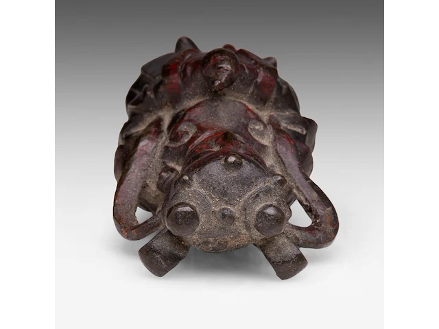 A chinese lacquered bronze figure of lan caihe, late ming dynasty, h 19,7 cm - weight 1473g - afbeelding 7 van  8