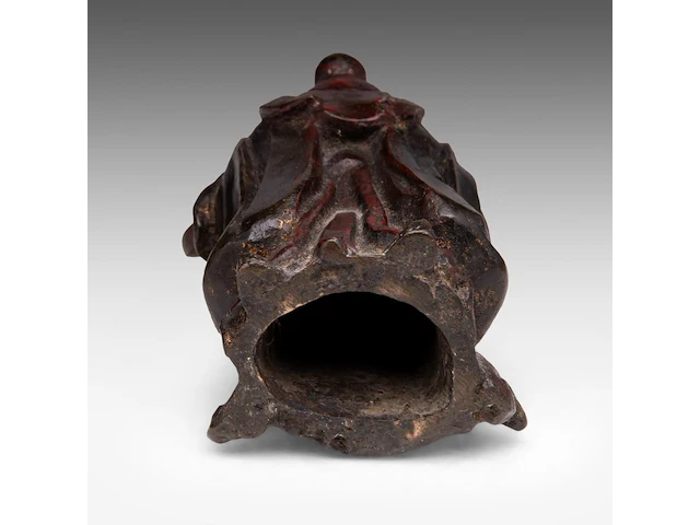 A chinese lacquered bronze figure of lan caihe, late ming dynasty, h 19,7 cm - weight 1473g - afbeelding 8 van  8