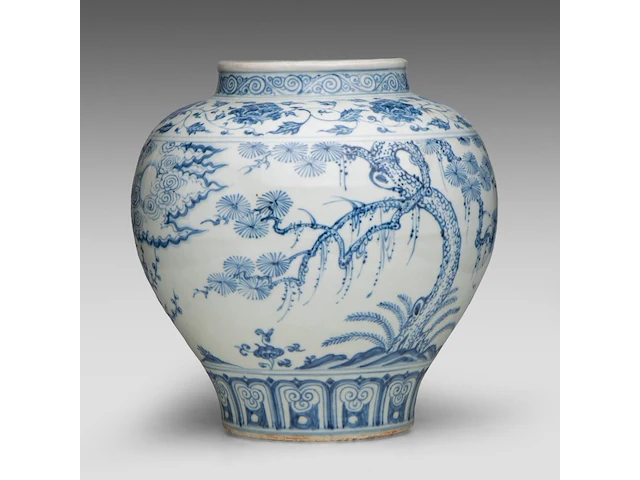 A chinese ming blue and white 'three friends of winter' jar, h 34,5 cm - afbeelding 3 van  7