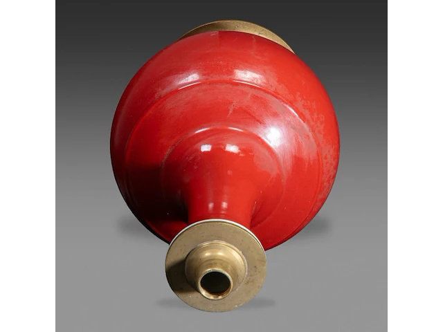 A chinese monochrome coral-red glazed bottle vase, with a qianlong mark, fixed with lamp mounts, total h 44 cm - afbeelding 5 van  6