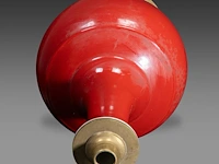 A chinese monochrome coral-red glazed bottle vase, with a qianlong mark, fixed with lamp mounts, total h 44 cm - afbeelding 5 van  6