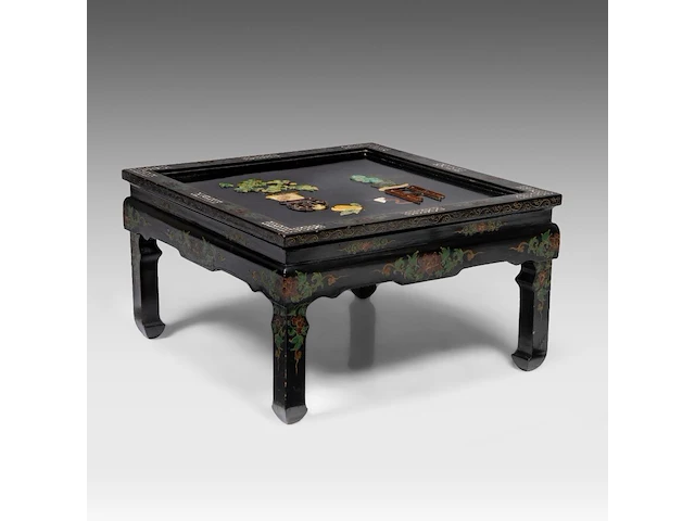 A chinese 'one hundred treasures' wooden panel inset with carved minerals, qing - and a table, republic period - added a painting, qing dynasty - afbeelding 4 van  12