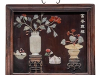 A chinese 'one hundred treasures' wooden panel inset with carved minerals, qing - and a table, republic period - added a painting, qing dynasty - afbeelding 8 van  12