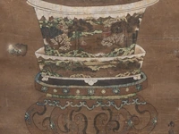A chinese painting, 'an auspicious potted plant', colour on paper, signed, qing dynasty, framed 58,5 x 109,5 cm