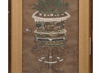 A chinese painting, 'an auspicious potted plant', colour on paper, signed, qing dynasty, framed 58,5 x 109,5 cm - afbeelding 2 van  6