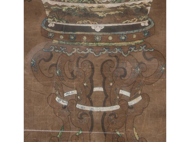 A chinese painting, 'an auspicious potted plant', colour on paper, signed, qing dynasty, framed 58,5 x 109,5 cm - afbeelding 5 van  6