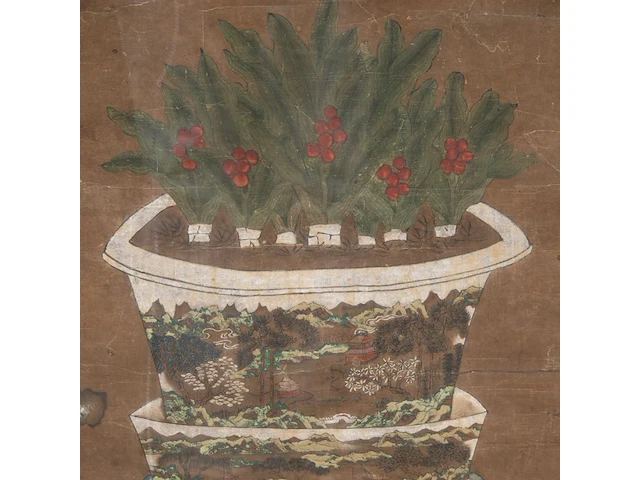 A chinese painting, 'an auspicious potted plant', colour on paper, signed, qing dynasty, framed 58,5 x 109,5 cm - afbeelding 6 van  6