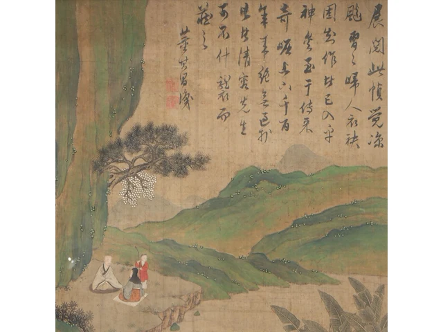 A chinese painting, 'elegant gathering in the western garden', colour on silk, signed and seal stamped, 19thc, framed 74,5 x 141 cm - afbeelding 5 van  5