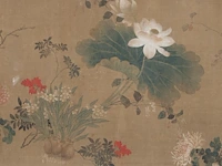 A chinese painting, 'flower garden', colour on silk, late 19thc, 92 x 88,5 cm