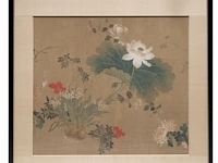 A chinese painting, 'flower garden', colour on silk, late 19thc, 92 x 88,5 cm - afbeelding 2 van  6
