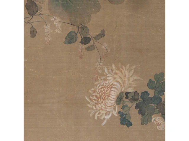 A chinese painting, 'flower garden', colour on silk, late 19thc, 92 x 88,5 cm - afbeelding 6 van  6