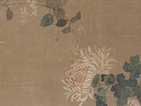 A chinese painting, 'flower garden', colour on silk, late 19thc, 92 x 88,5 cm - afbeelding 6 van  6