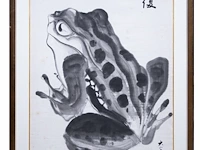 A chinese painting, 'frog', ink on paper, signed qi baishi (after), 20thc, framed 98 x 167,5 cm - afbeelding 2 van  5