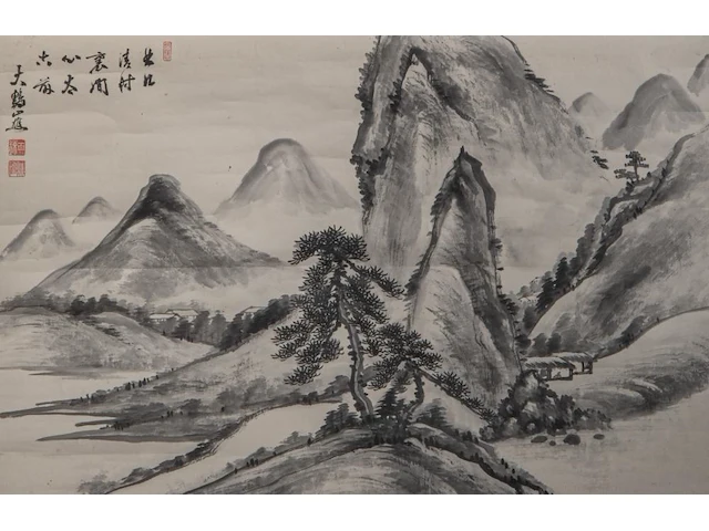 A chinese painting, 'mountainous landscape', ink on paper, signature reading da peng, 20thc, 78,5 x 52 cm - afbeelding 1 van  5