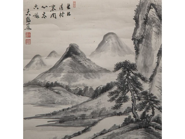 A chinese painting, 'mountainous landscape', ink on paper, signature reading da peng, 20thc, 78,5 x 52 cm - afbeelding 5 van  5