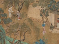 A chinese painting, presumably a scene from 'classic of filial piety', colour on silk, seal stamped, qing dynasty (18thc), framed 44,5 x 55 cm