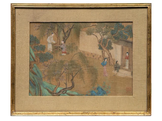 A chinese painting, presumably a scene from 'classic of filial piety', colour on silk, seal stamped, qing dynasty (18thc), framed 44,5 x 55 cm - afbeelding 2 van  5