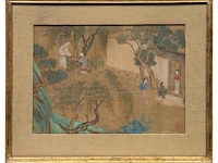 A chinese painting, presumably a scene from 'classic of filial piety', colour on silk, seal stamped, qing dynasty (18thc), framed 44,5 x 55 cm - afbeelding 2 van  5