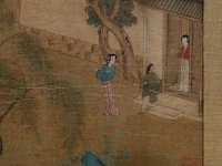 A chinese painting, presumably a scene from 'classic of filial piety', colour on silk, seal stamped, qing dynasty (18thc), framed 44,5 x 55 cm - afbeelding 4 van  5
