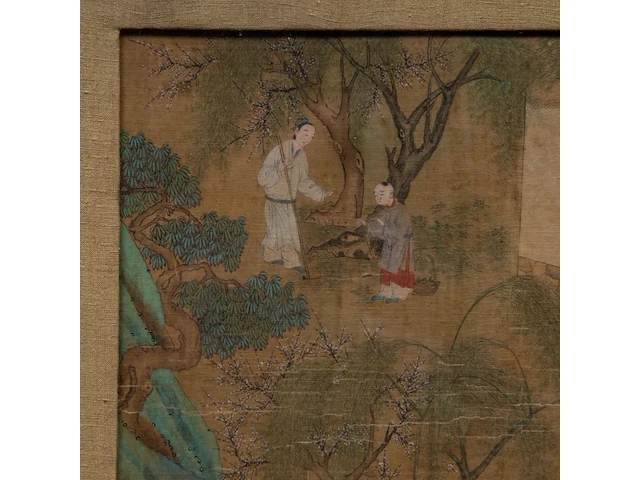 A chinese painting, presumably a scene from 'classic of filial piety', colour on silk, seal stamped, qing dynasty (18thc), framed 44,5 x 55 cm - afbeelding 5 van  5