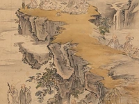 A chinese painting, 'the eighteen luohan', colour on silk, signed and seal stamped, republic period, framed 61 x 118 cm