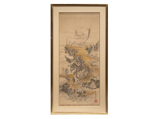 A chinese painting, 'the eighteen luohan', colour on silk, signed and seal stamped, republic period, framed 61 x 118 cm - afbeelding 2 van  6