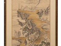 A chinese painting, 'the eighteen luohan', colour on silk, signed and seal stamped, republic period, framed 61 x 118 cm - afbeelding 2 van  6