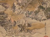 A chinese painting, 'the eighteen luohan', colour on silk, signed and seal stamped, republic period, framed 61 x 118 cm - afbeelding 4 van  6