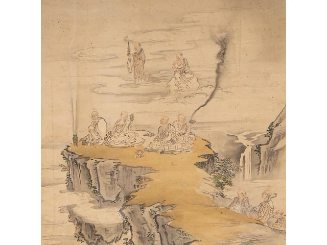 A chinese painting, 'the eighteen luohan', colour on silk, signed and seal stamped, republic period, framed 61 x 118 cm - afbeelding 6 van  6