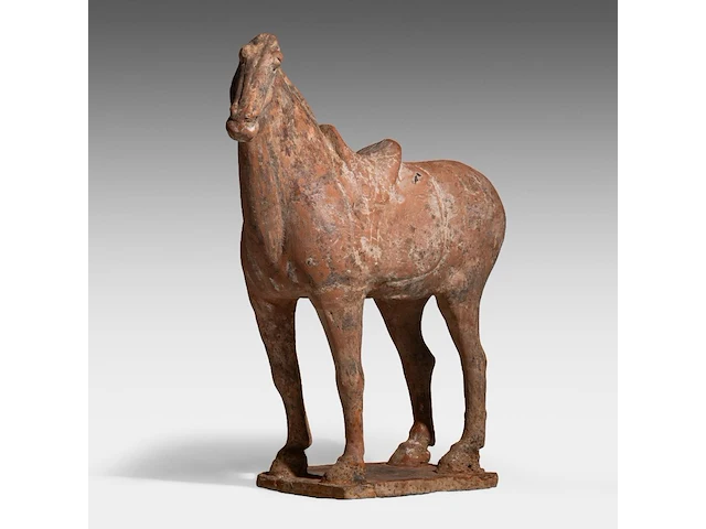 A chinese pottery figure of a horse, tang dynasty, h 31,5 - l 28,5 cm (+) - afbeelding 8 van  10
