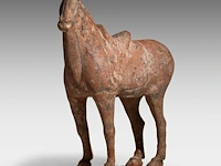 A chinese pottery figure of a horse, tang dynasty, h 31,5 - l 28,5 cm (+) - afbeelding 8 van  10