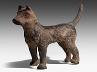 A chinese pottery figure of a standing dog, han dynasty, h 20,5 - l 30,5 cm (+)