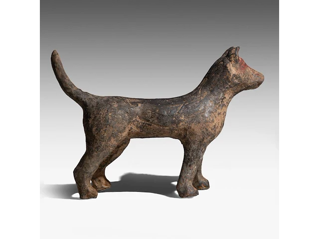 A chinese pottery figure of a standing dog, han dynasty, h 20,5 - l 30,5 cm (+) - afbeelding 7 van  10