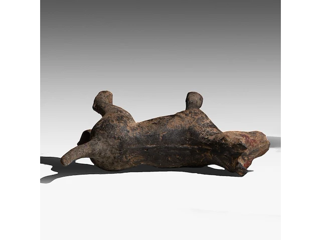 A chinese pottery figure of a standing dog, han dynasty, h 20,5 - l 30,5 cm (+) - afbeelding 9 van  10