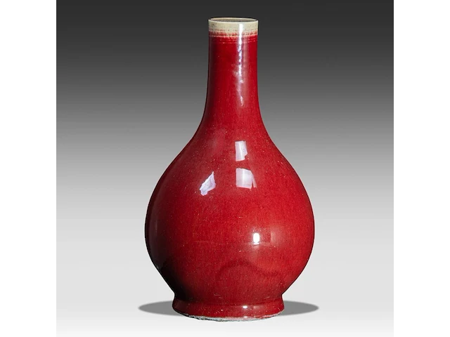 A chinese sang-de-boeuf ware pear-shaped bottle vase, 18thc, h 37 cm - afbeelding 1 van  6