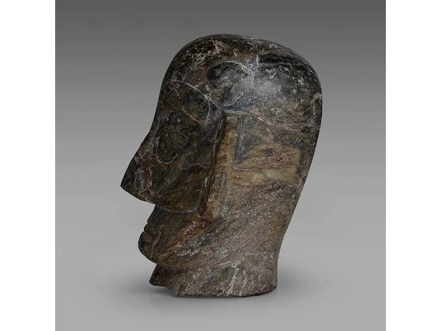 A chinese sanxingdui-style carved soapstone head, vintage, h 28,5 cm - afbeelding 3 van  6