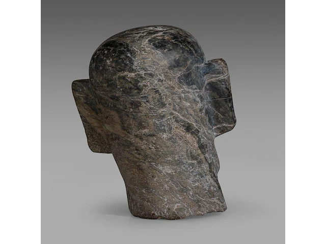 A chinese sanxingdui-style carved soapstone head, vintage, h 28,5 cm - afbeelding 4 van  6