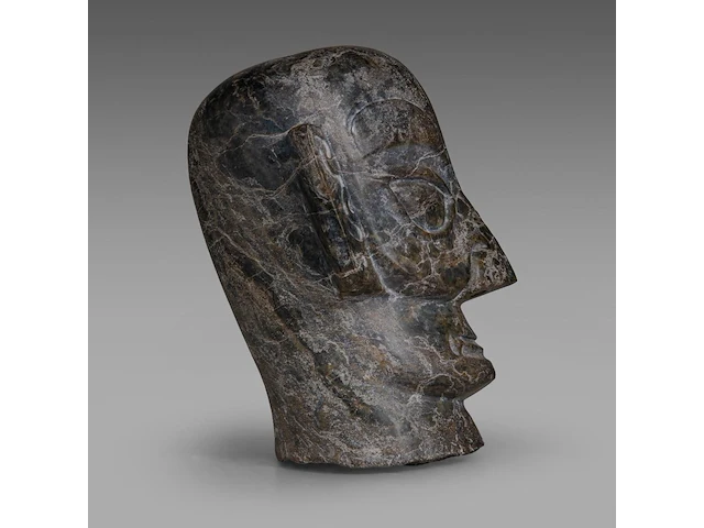 A chinese sanxingdui-style carved soapstone head, vintage, h 28,5 cm - afbeelding 5 van  6
