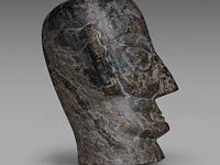 A chinese sanxingdui-style carved soapstone head, vintage, h 28,5 cm - afbeelding 5 van  6