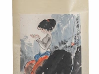 A chinese scroll painting, 'a young girl', signature reading liu danzhai, 45,5 x 67,5 cm - afbeelding 2 van  5