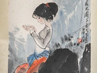 A chinese scroll painting, 'a young girl', signature reading liu danzhai, 45,5 x 67,5 cm - afbeelding 4 van  5