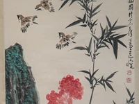 A chinese scroll painting, 'birds and flower garden', signed sun qifeng, 136 x 69 cm - afbeelding 2 van  4