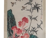 A chinese scroll painting, 'birds and flower garden', signed sun qifeng, 136 x 69 cm - afbeelding 3 van  4
